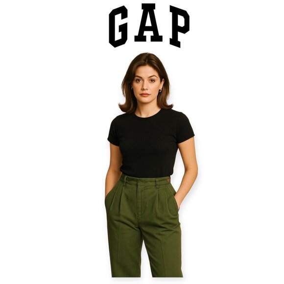 Vintage GAP 90s Olive Green Cropped Cotton Trousers High Rise Size 26 - Picture 1 of 14
